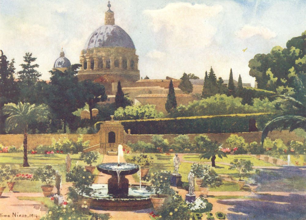 VATICAN. Italy. The Sunk Garden, The Vatican, Rome 1916 old antique print